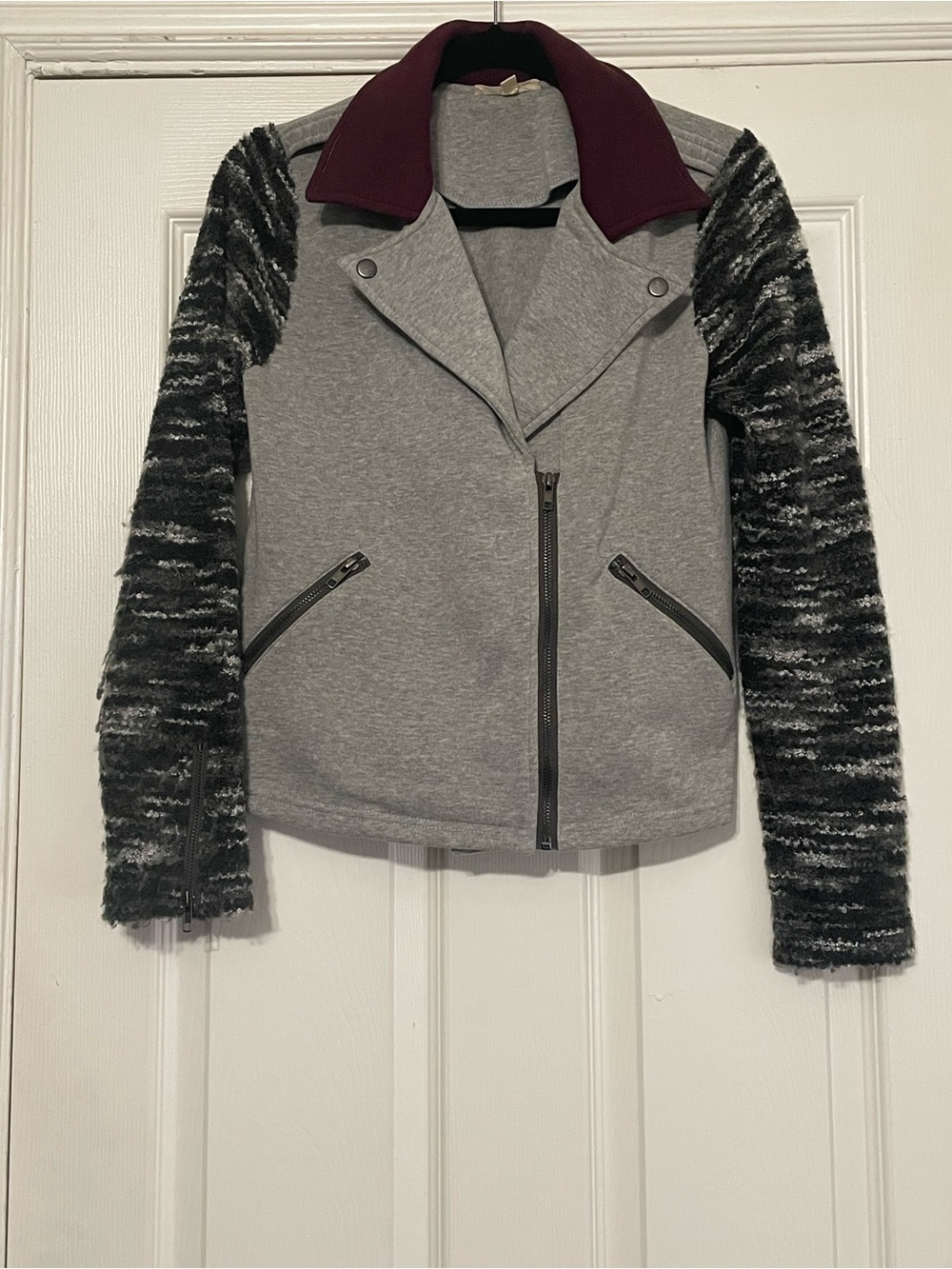 Hem & Thread Asymmetrical Jacket with Knit Sleeves